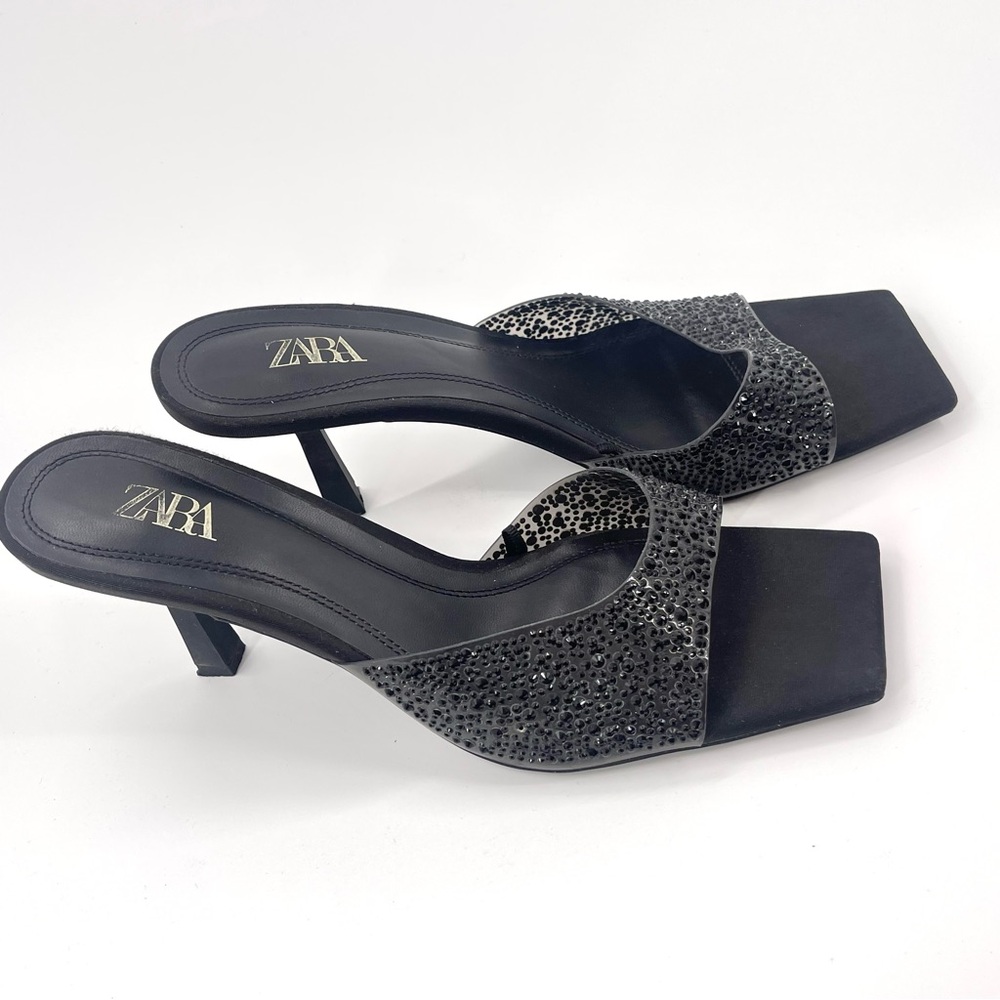 Zara Sparkling Black Heeled Mules